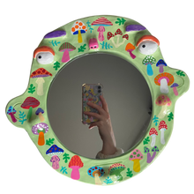 Load image into Gallery viewer, 'Green Mushrooms' BIG Ponky Wall Mirror (one-off design)
