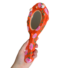 Load image into Gallery viewer, Hand-Held 'Floral Orange' Mirror