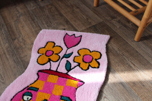 (NOW 30% OFF) was £120! Checkerboard pink & yellow plant pot tufted rug