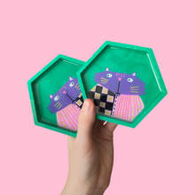 Load image into Gallery viewer, Green & Pink Cat Coaster Set