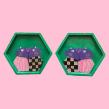 Load image into Gallery viewer, Green & Pink Cat Coaster Set