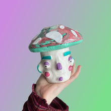 Load image into Gallery viewer, Mulberry & Teal Mushroom Pot with Candle Holder Lid (One-Off)