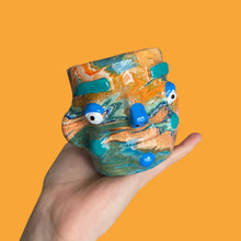 Load image into Gallery viewer, Lil Marbled Pot in orange & teal (One-Off)