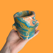 Load image into Gallery viewer, Lil Marbled Pot in orange & teal (One-Off)