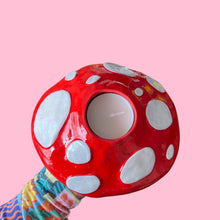 Load image into Gallery viewer, Red Mushroom Pot with Candle Holder Lid