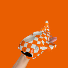 Load image into Gallery viewer, Orange Checkerboard Whale Shark Tealight Candle Holder