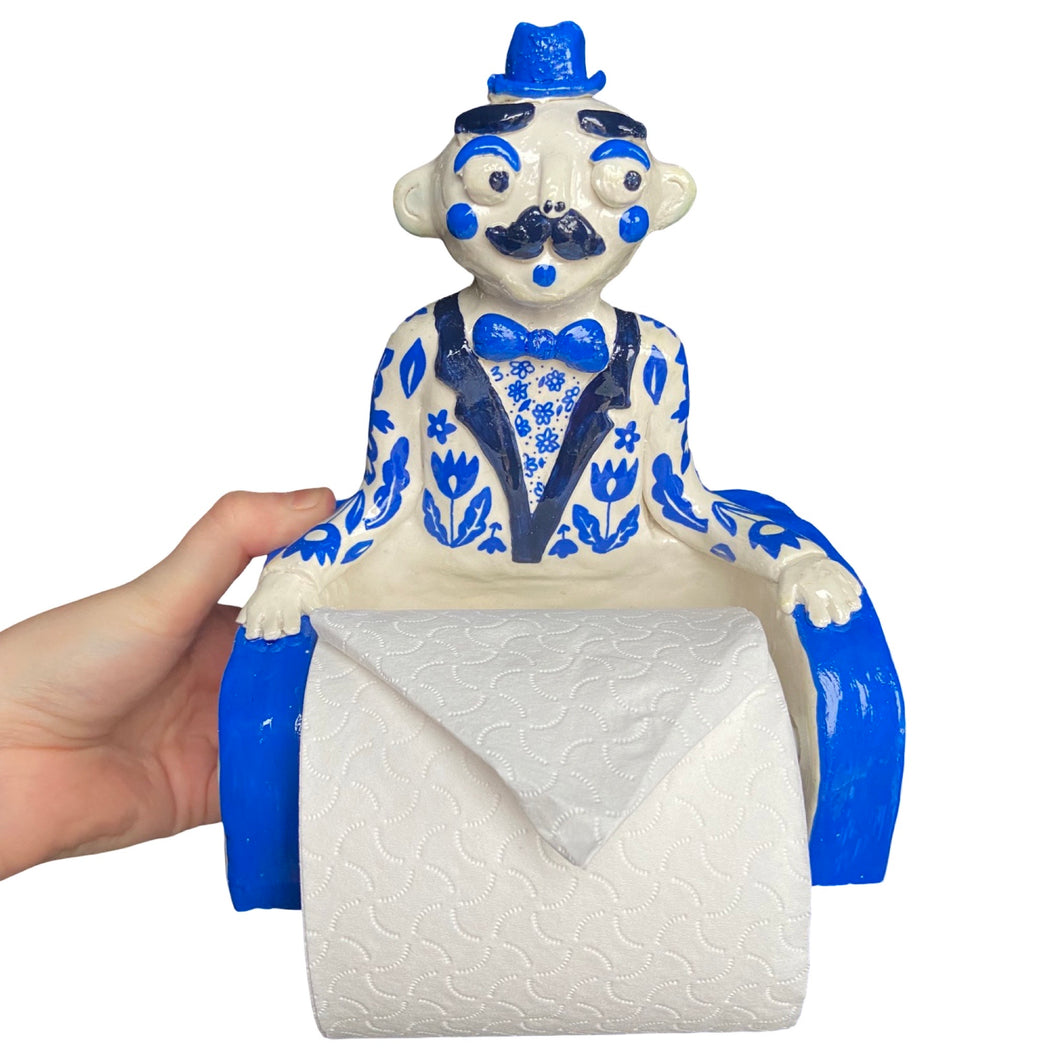 ‘Delftware Danny' The PonkyWot Butler Toilet Roll Holder (one off)