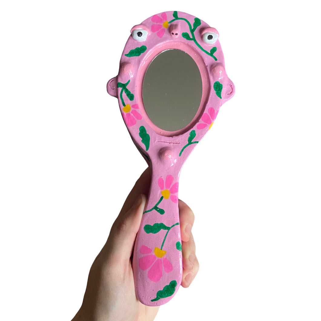 Hand-Held 'Pink Floral ' Mirror (one-off)