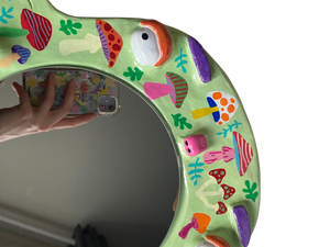 'Green Mushrooms' BIG Ponky Wall Mirror (one-off design)