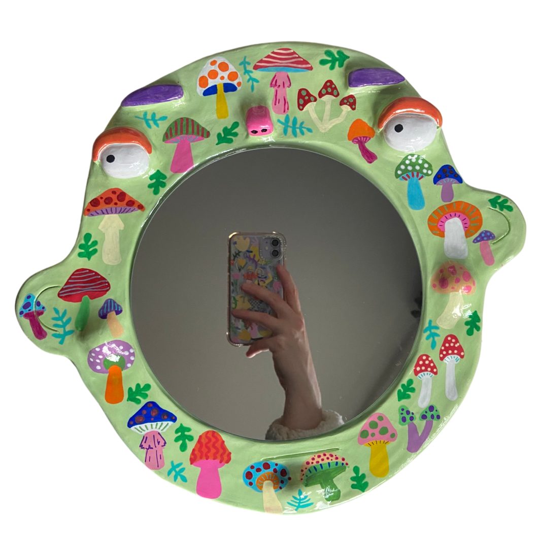 'Green Mushrooms' BIG Ponky Wall Mirror (one-off design)