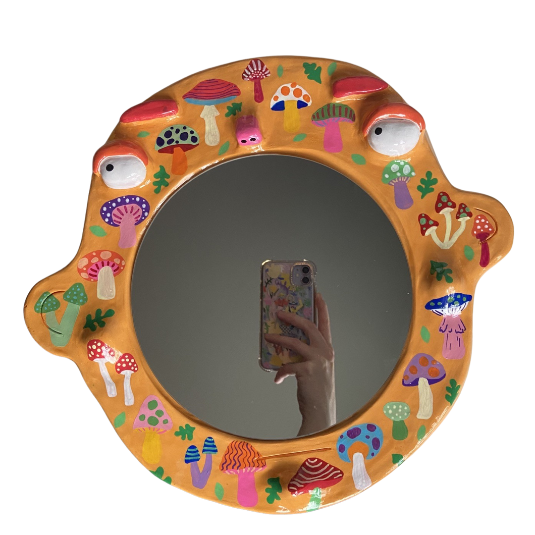 'Orange Mushrooms' BIG Ponky Wall Mirror (one-off design)