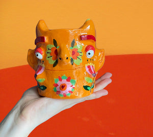 Orange 60's Florals Devil Pot (One-Off)