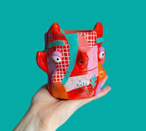Red Abstract Design Devil Pot (One-Off)