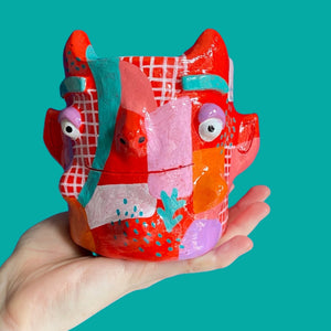 Red Abstract Design Devil Pot (One-Off)