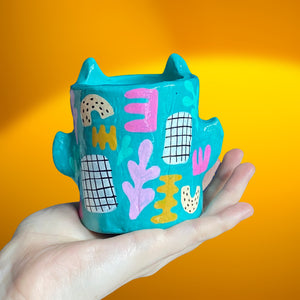 Teal Abstract Devil Lil Pot (One-Off)