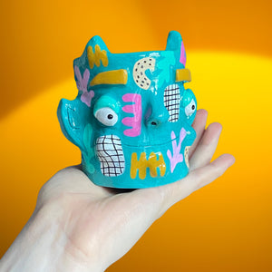 Teal Abstract Devil Lil Pot (One-Off)