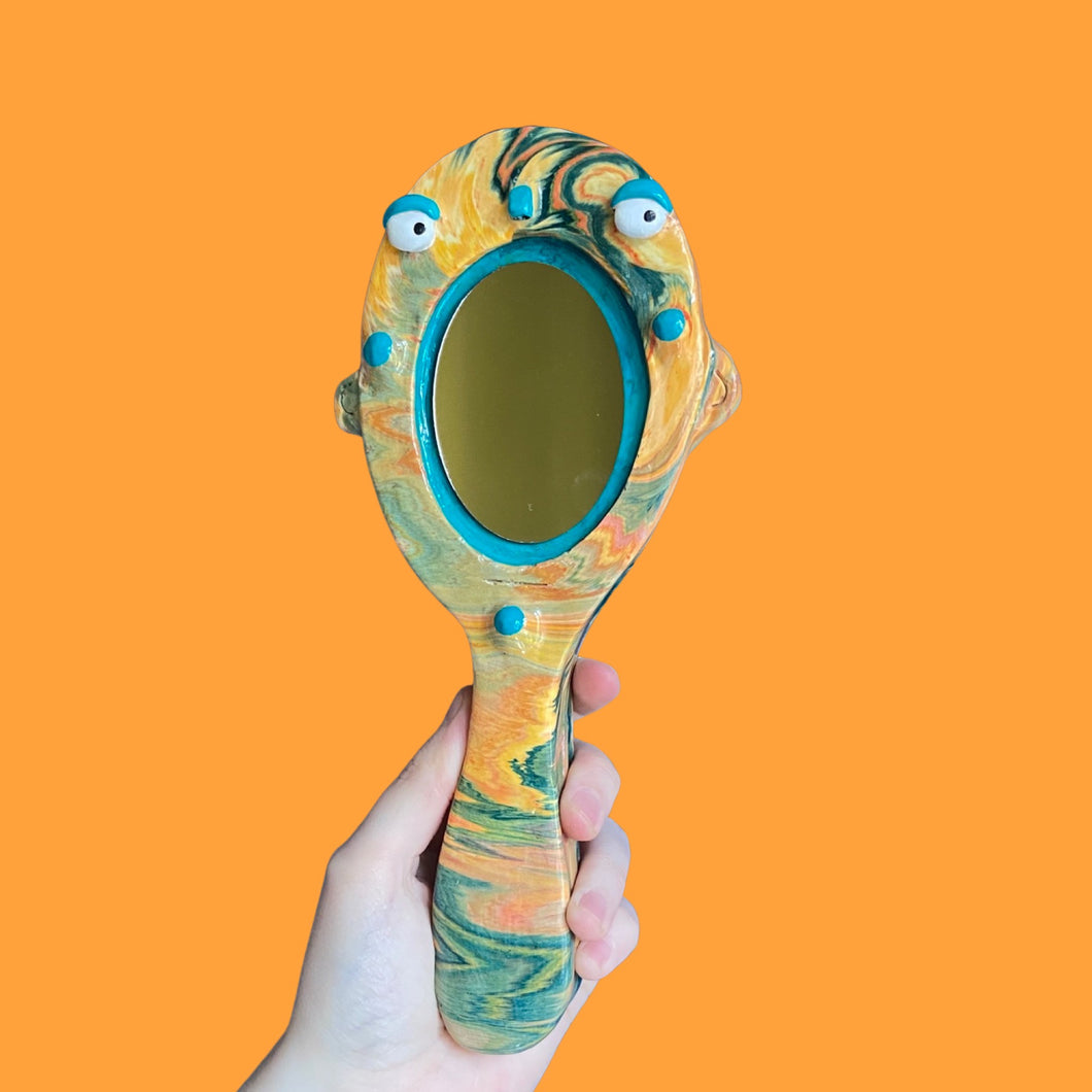 Teal Marble Hand-Held Mirror (One-Off)