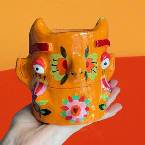 Orange 60's Florals Devil Pot (One-Off)