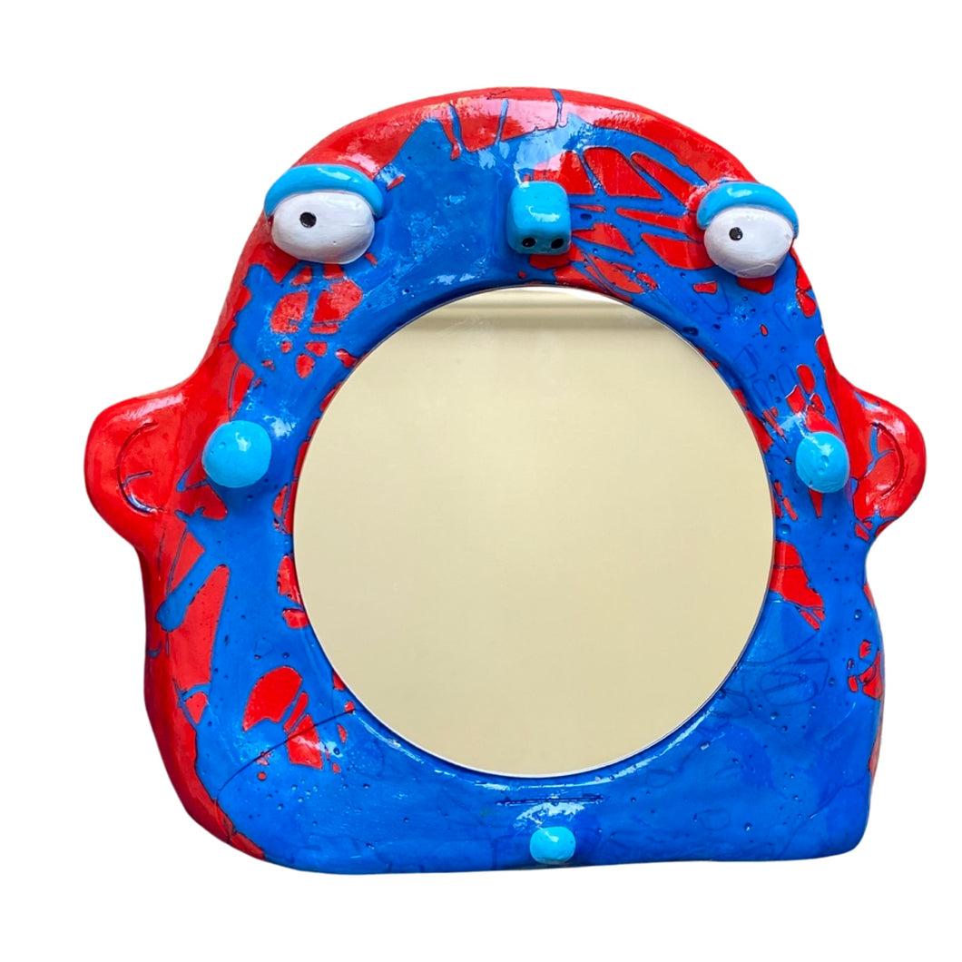 'Blue and Red, Looks Good They Said' Stand-Up Mirror