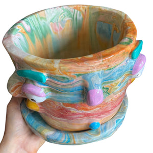 'Colourful Marble' Large Plant Pot (one-off)