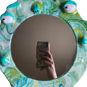 'Teal Marbled' BIG Ponky Wall Mirror (one-off)