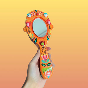 Orange Floral Hand-Held Mirror (One-Off)