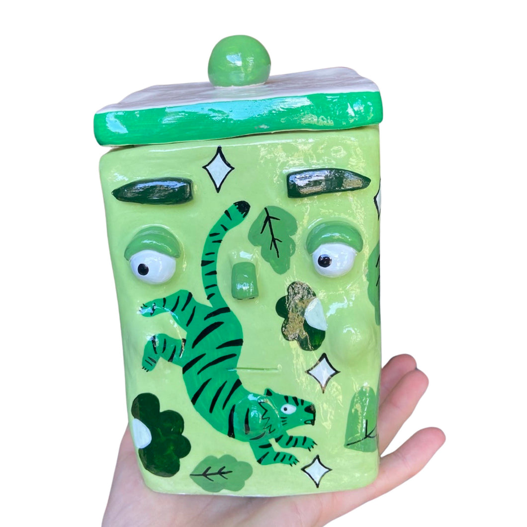 'Green Tigers' Storage Jar (One-Off)