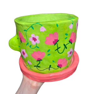 'Pink & Green, Makes a Great Team' Large Plant Pot (One-Off)