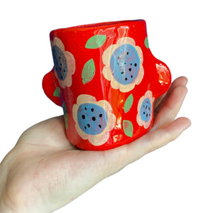 'Blue and Red Flower Power' Lil' Pot