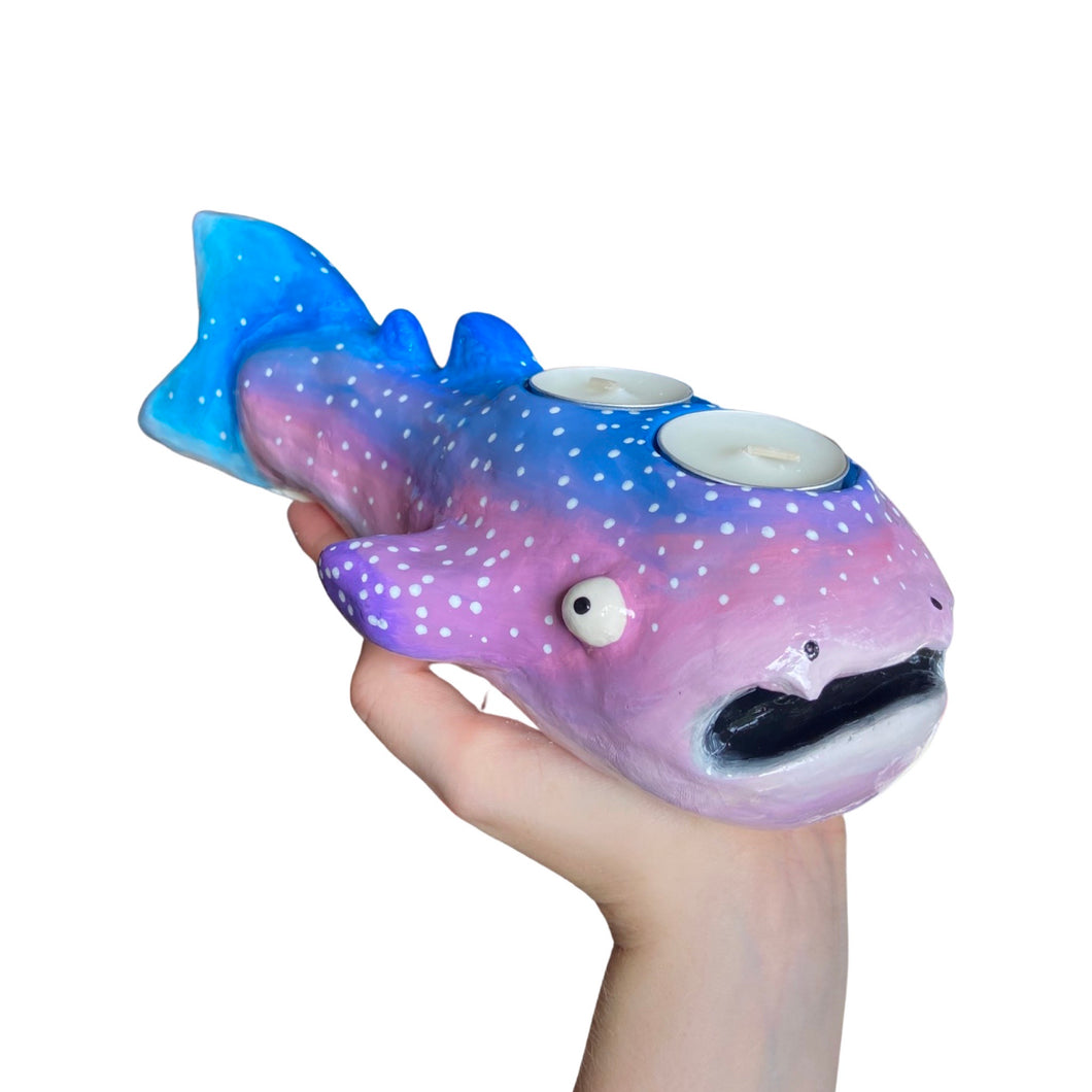 Blue & Pink Whale Shark Tealight Candle Holder (One-Off)