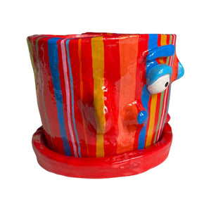 NEW Red Stripey Large Plant Pot (One-Off)