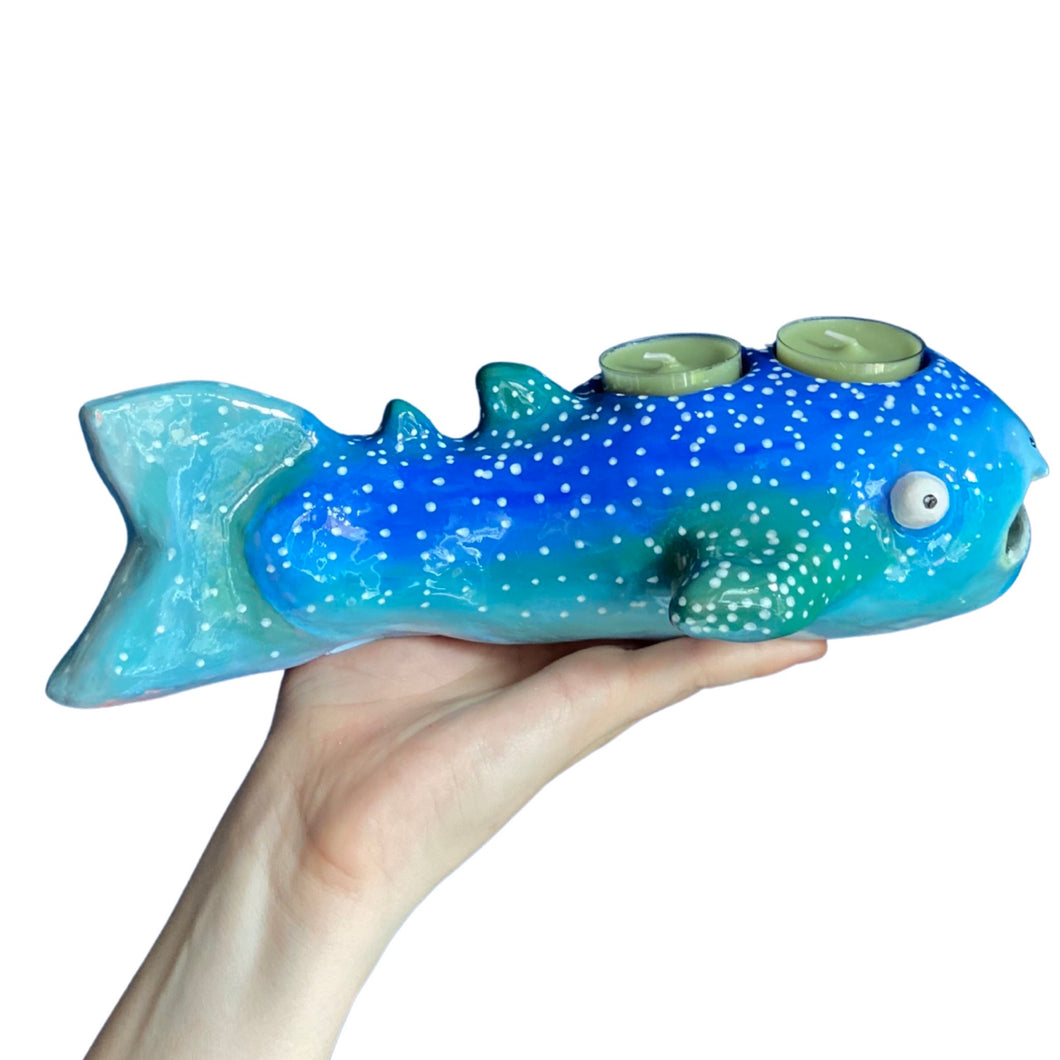 Blue & Green Whale Shark Tealight Candle Holder (One-Off)