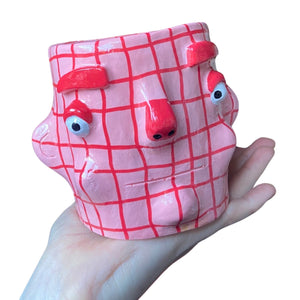 'Pink Gingham' Classic Pot (One-Off)