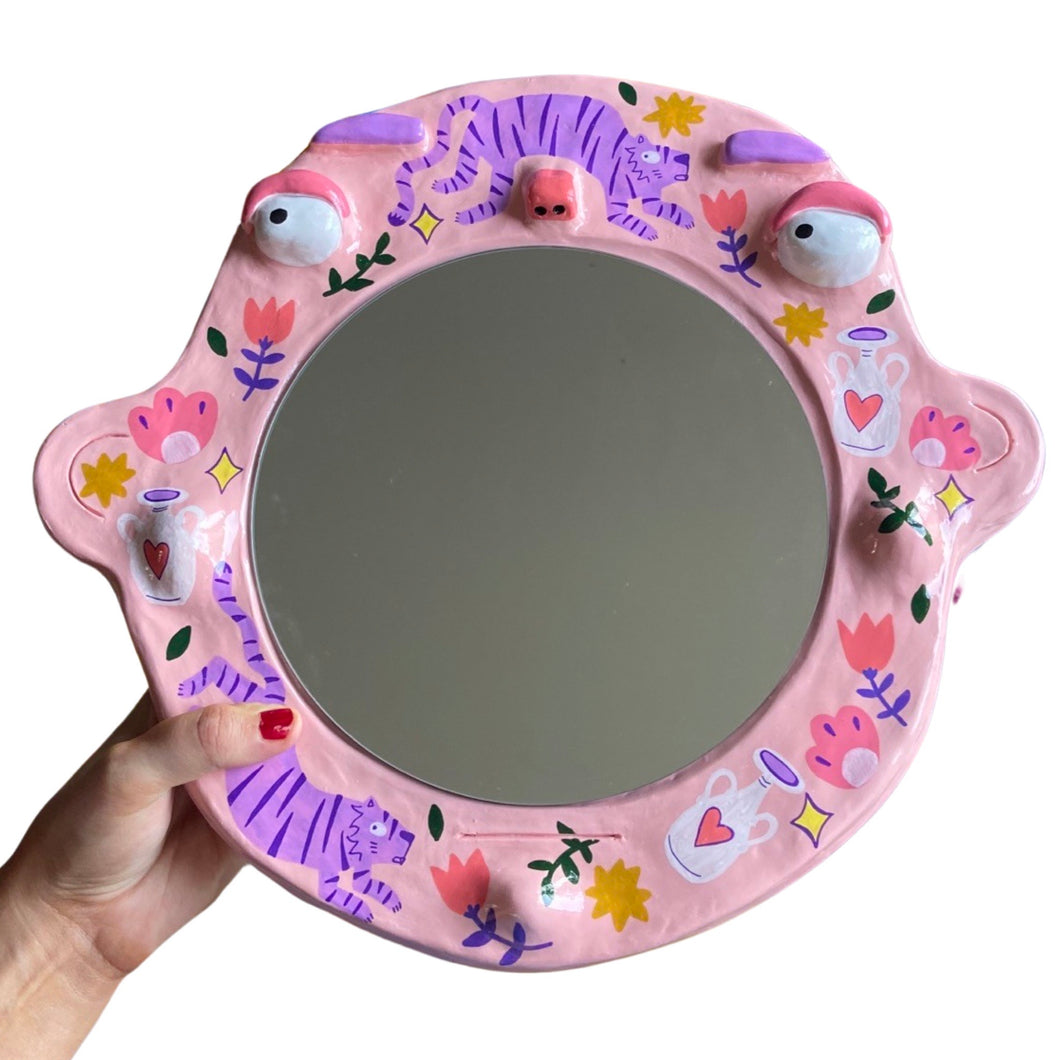 'Lilac Tigers' BIG Ponky Wall Mirror (one-off)