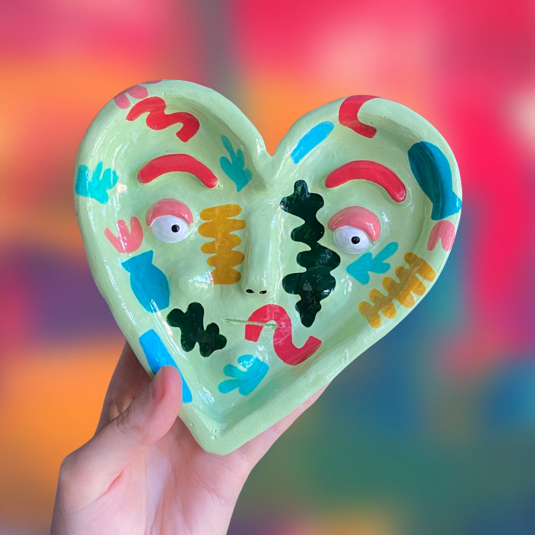 One-Off Green Abstract Heart Dish