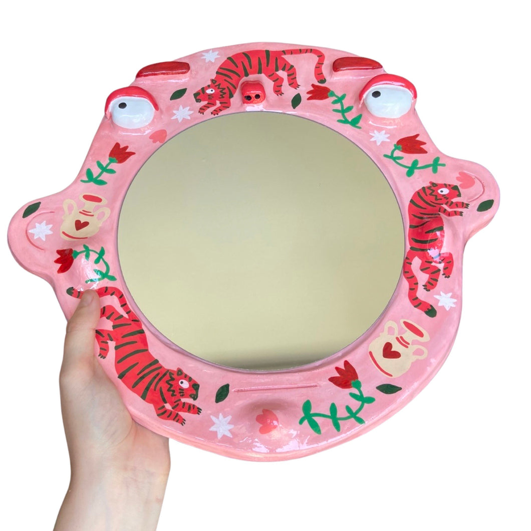 'Pink & Red Tigers' BIG Ponky Wall Mirror (one-off)