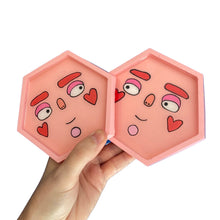 Load image into Gallery viewer, Pink Hearts Hexagon Coaster Set
