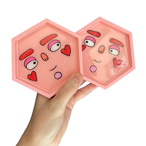Pink Hearts Hexagon Coaster Set