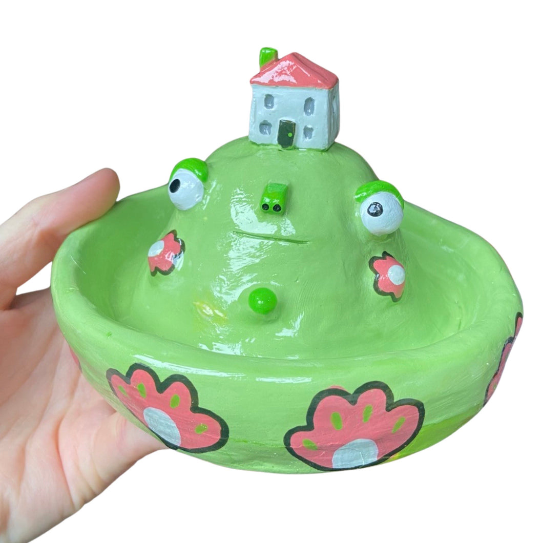 'Pink Retro Flowers' House on the Hill Dish / Incense Holder (One-Off)