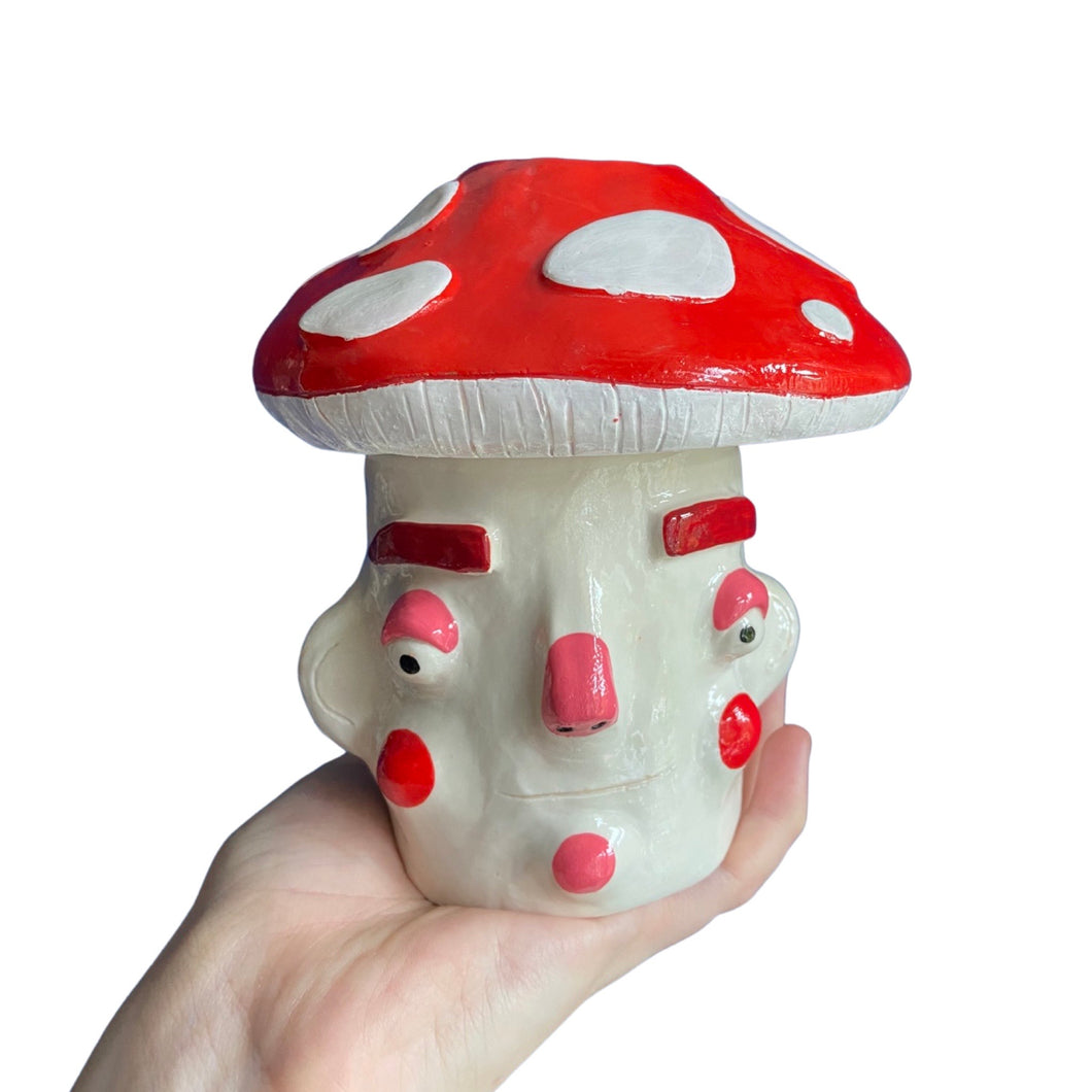 Red Mushroom Pot with Candle Holder Lid