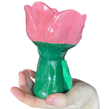 Load image into Gallery viewer, Pink Tulip Tea-light Candle Holder (dark green stem)
