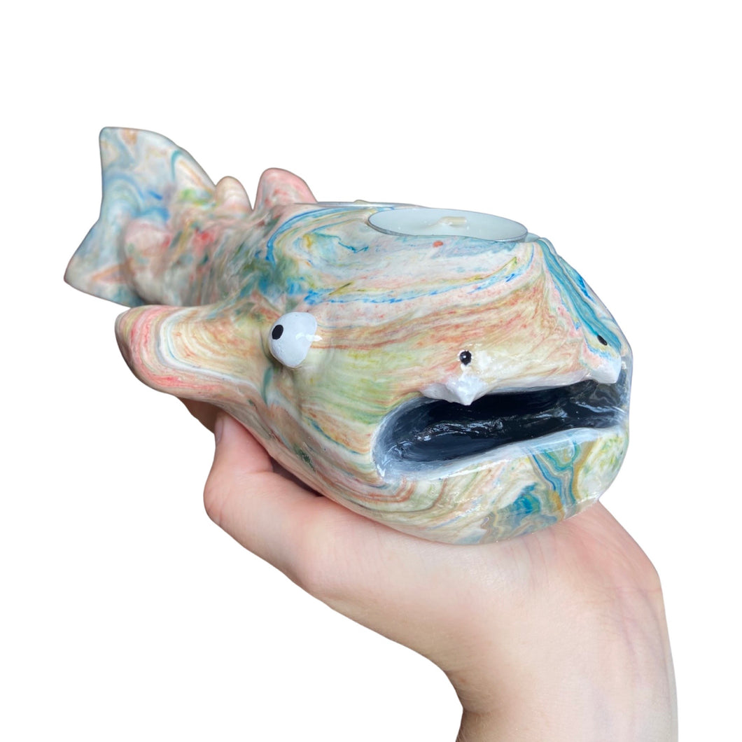 Marble Whale Shark Tealight Candle Holder (One-Off)