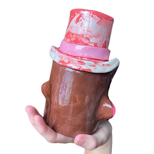NEW Top Hat Man Pot & Candle Holder in Brown & Pink (One-off)