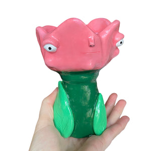 Pink Tulip Tea-light Candle Holder (dark green stem)