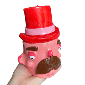 NEW Top Hat Man Pot & Candle Holder in Pink & Red