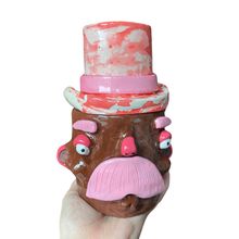 Load image into Gallery viewer, NEW Top Hat Man Pot &amp; Candle Holder in Brown &amp; Pink (One-off)
