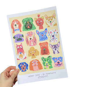 'Wonky Dogs' Print by PonkyWots A4