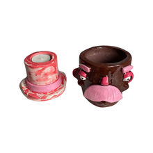Load image into Gallery viewer, NEW Top Hat Man Pot &amp; Candle Holder in Brown &amp; Pink (One-off)
