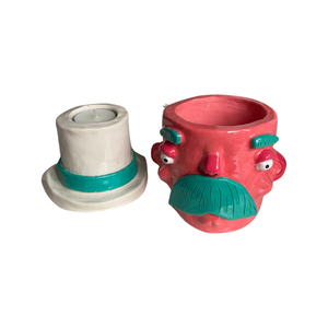 NEW Top Hat Man Pot & Candle Holder in Pink & Teal (One-off)