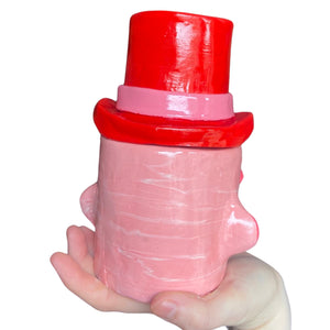 NEW Top Hat Man Pot & Candle Holder in Pink & Red